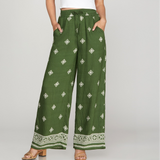 Wide Leg Border Print Pants - 2 colors