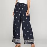 Wide Leg Border Print Pants - 2 colors