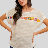 Multi Color Crochet Trim Off-White Top