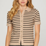 Beige Sweater with Black Stripes