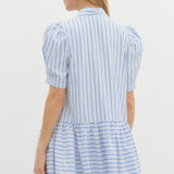 S/S Stripe Dress w/Drop Waist and Bow Neck