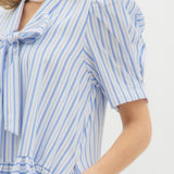 S/S Stripe Dress w/Drop Waist and Bow Neck