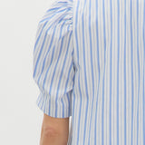 S/S Stripe Dress w/Drop Waist and Bow Neck