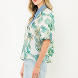THML Puff Sleeve Print Top Green