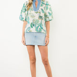 THML Puff Sleeve Print Top Green