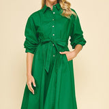 Tucked Sleeve Midi Dress - Green