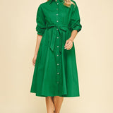Tucked Sleeve Midi Dress - Green