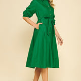 Tucked Sleeve Midi Dress - Green