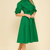 Tucked Sleeve Midi Dress - Green