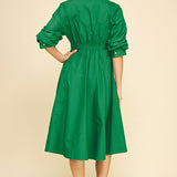 Tucked Sleeve Midi Dress - Green