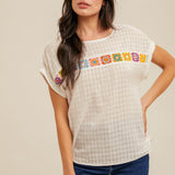 Multi Color Crochet Trim Off-White Top