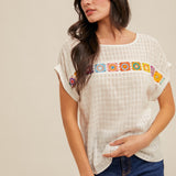 Multi Color Crochet Trim Off-White Top