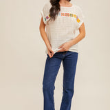 Multi Color Crochet Trim Off-White Top