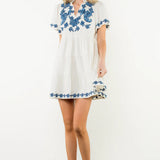THML Flutter Sleeve Cream Embroidered Dress