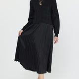 Black Pleated Sweater Midi Dress