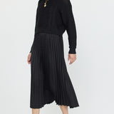 Black Pleated Sweater Midi Dress