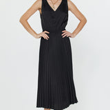 Black Pleated Sweater Midi Dress