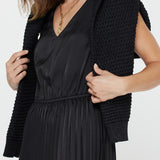 Black Pleated Sweater Midi Dress