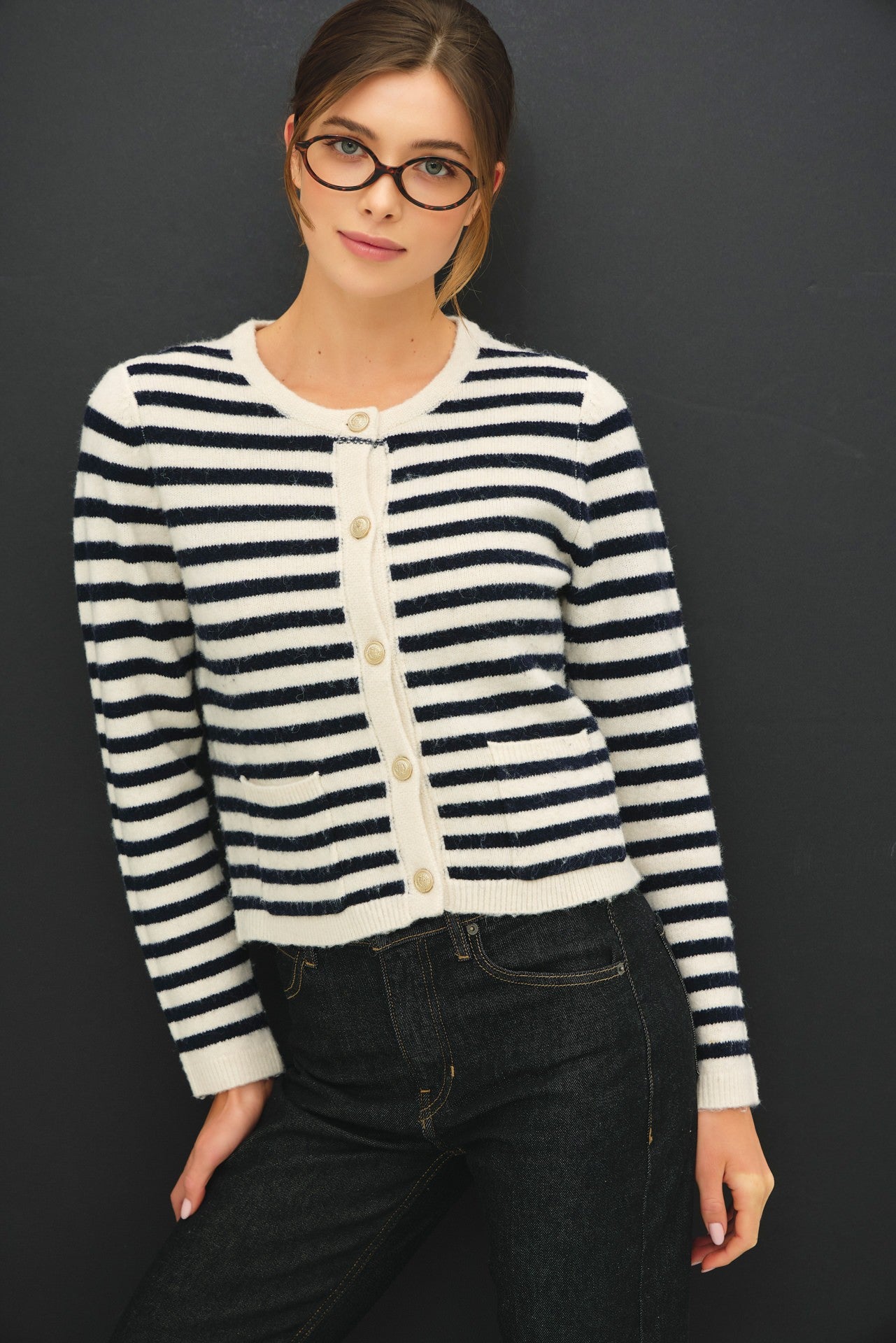 Navy and white striped cardigan