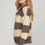 Striped Half-Zip Sweater - Mocha & Cream