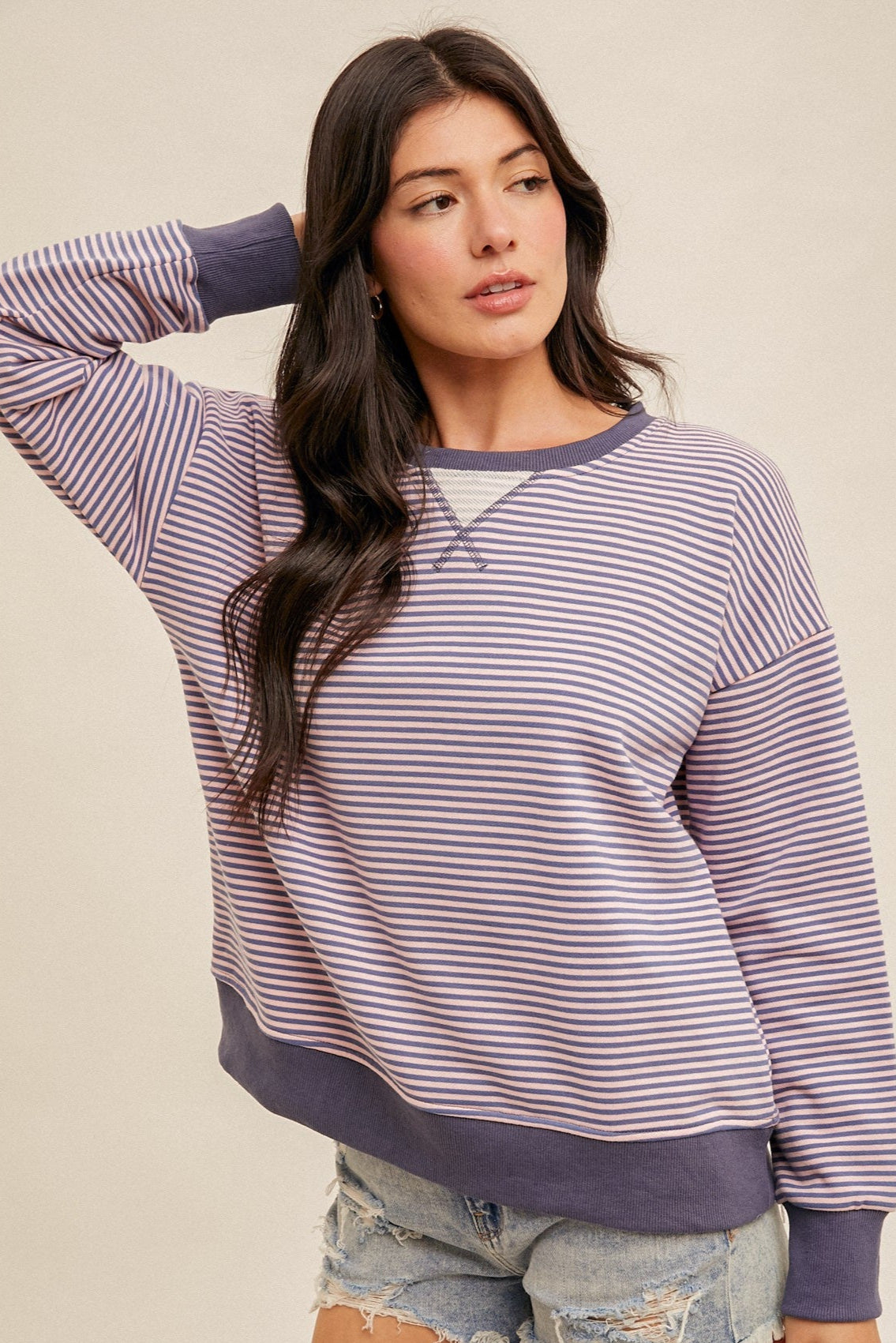 Navy and Pink stripe sweatshirt