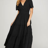 Black Midi dress with Elastic waist
