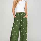 Wide Leg Border Print Pants - 2 colors