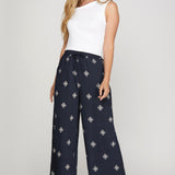Wide Leg Border Print Pants - 2 colors