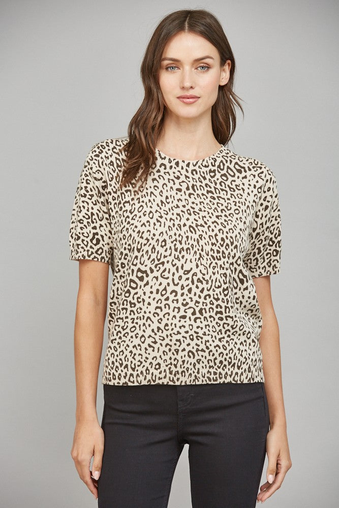 Short sleeve animal print sweater