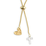 Lariat Charm Necklace Heart and Cross