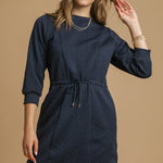 3/4 sleeve short navy knit dress