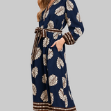 Botanical Print Midi Dress - Navy