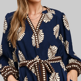Botanical Print Midi Dress - Navy