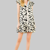 Abstract black and cream patterned short dress