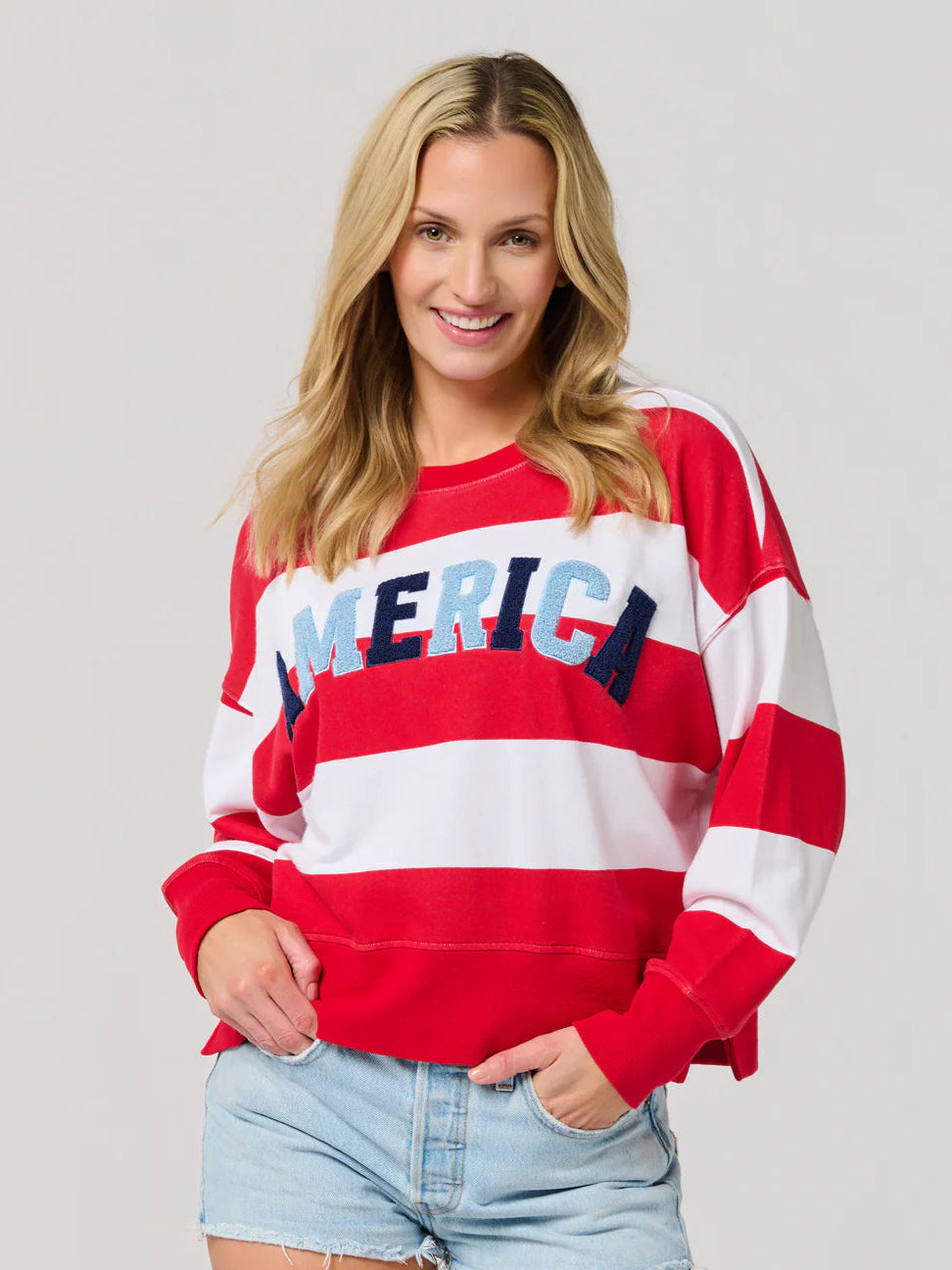 America Striped Sweatshirt Red and White