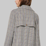 Women’s plaid cropped double-breasted trench jacket back view