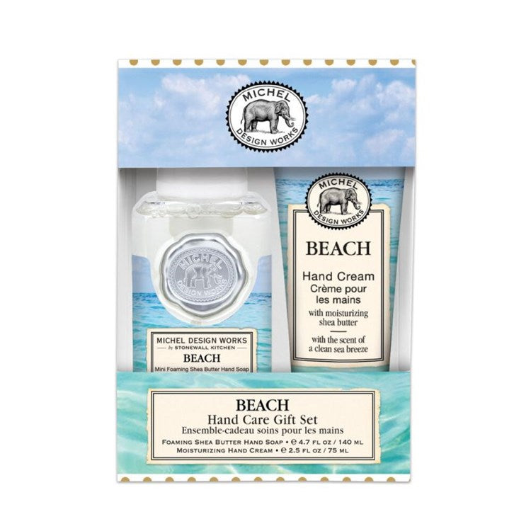 Michel Design Works Beach hand care gift set packaging with hand cream and soap.