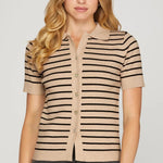 Beige Sweater with Black Stripes
