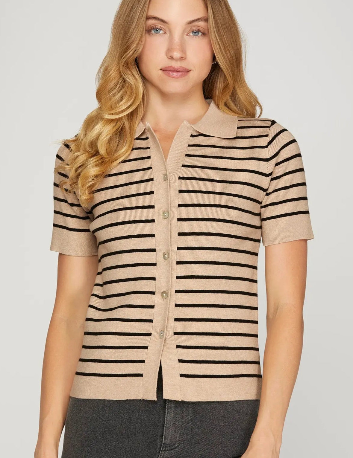 Beige Sweater with Black Stripes