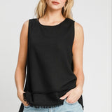 Black Woven Tank with Fringe detail