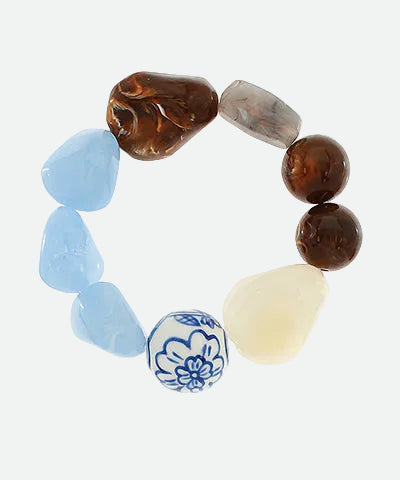 Blue & Brown Stretch Bead Bracelet