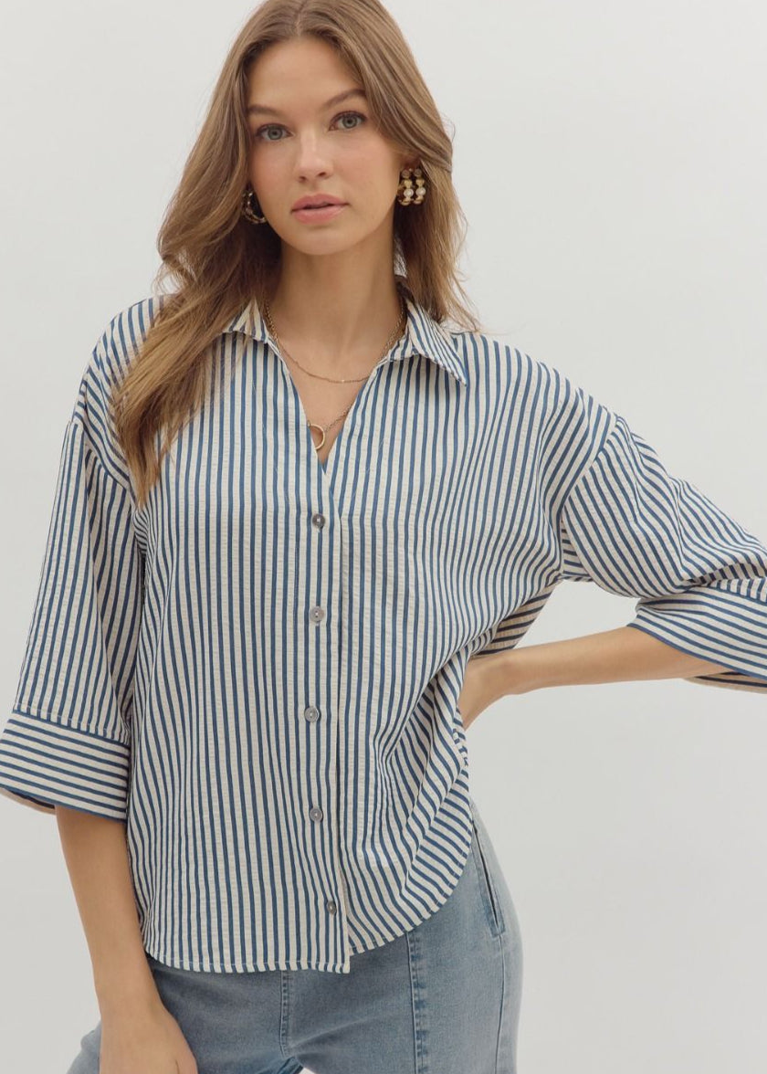 Blue stripe top with 3/4 sleeves