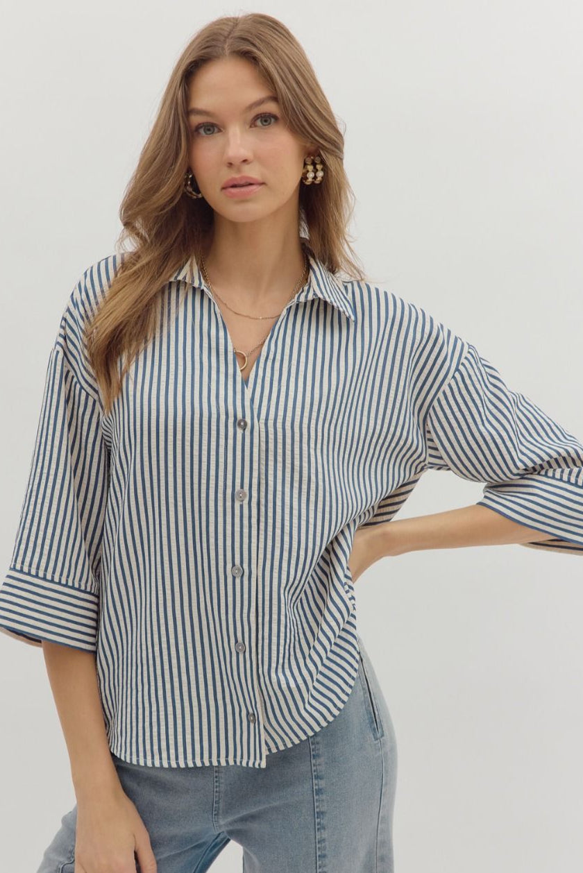Blue stripe top with 3/4 sleeves