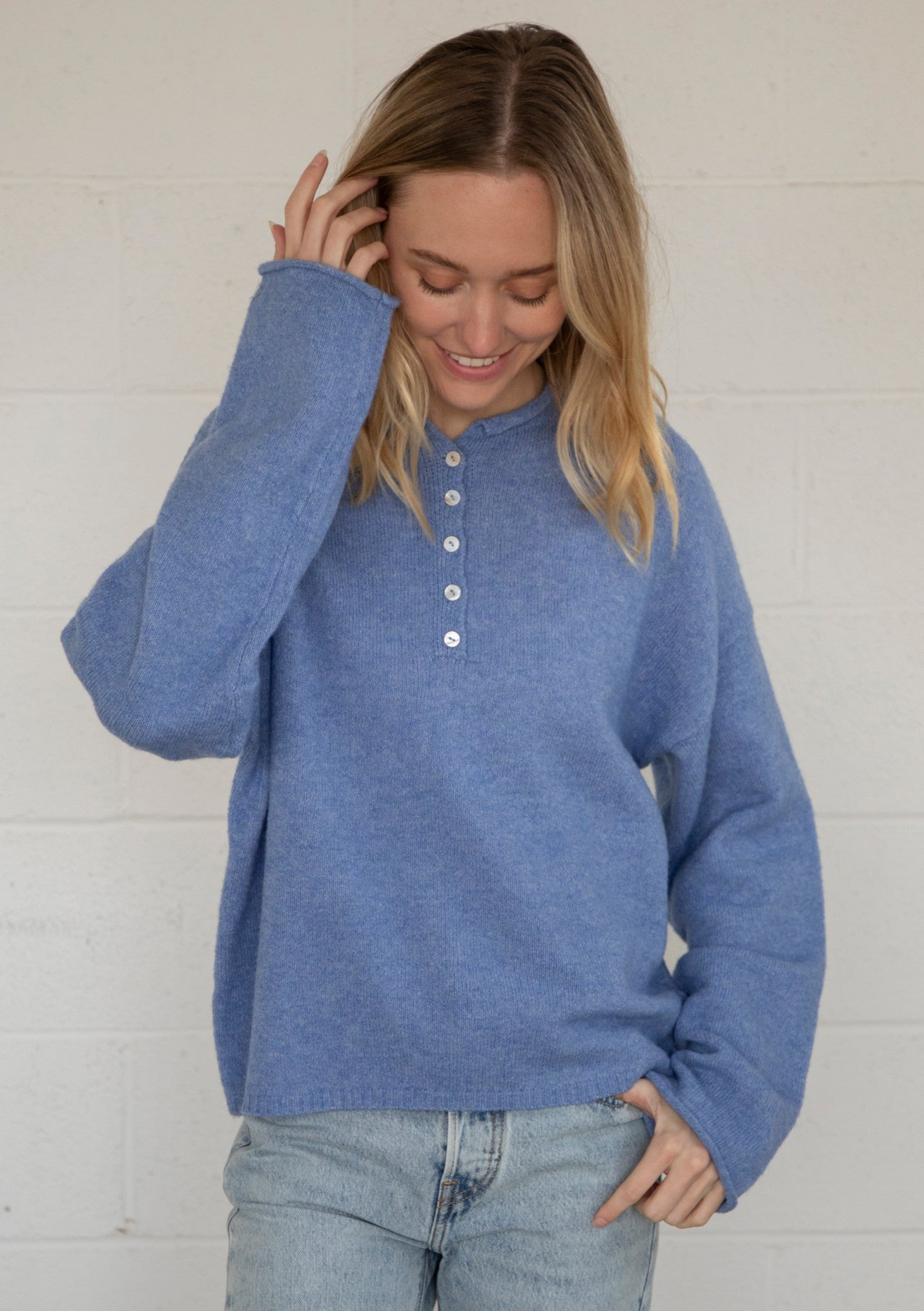 Blue sweater with buttons