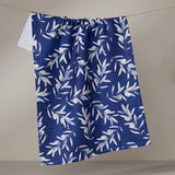 Blue with white leaf pattern kitchen towel