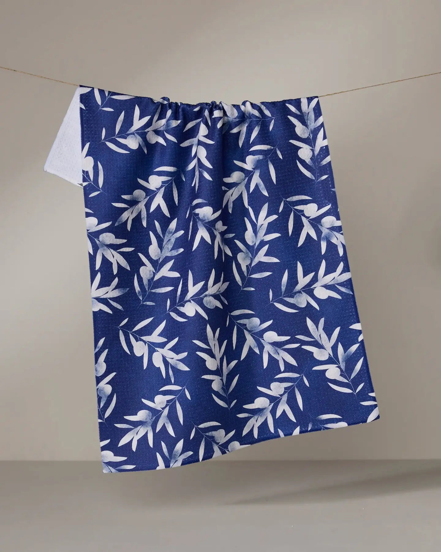 Blue with white leaf pattern kitchen towel
