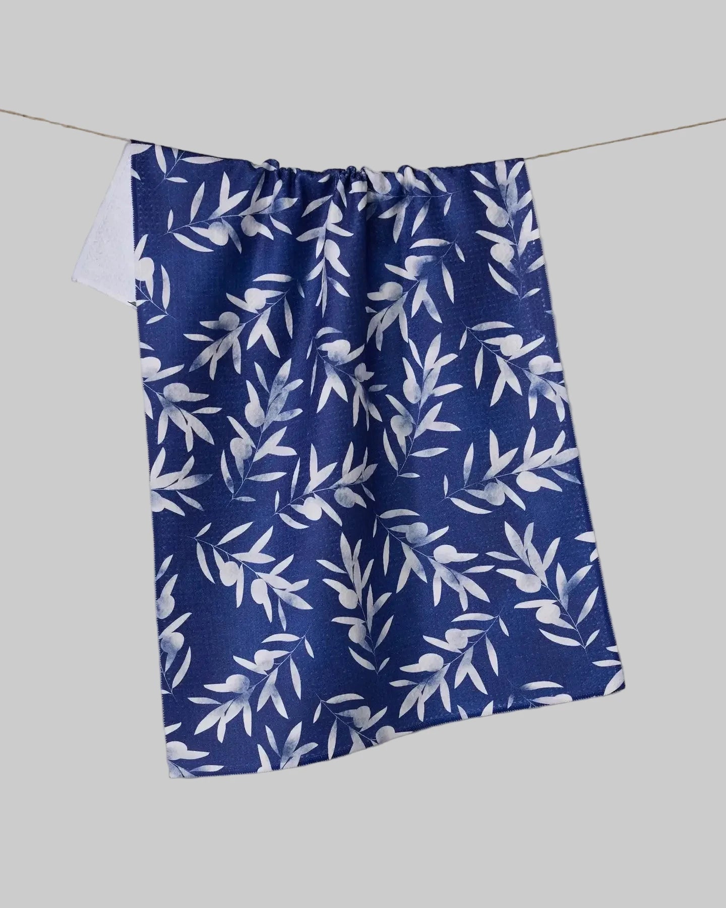 Blue with white leaf pattern kitchen towel