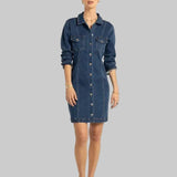 Button front denim dress