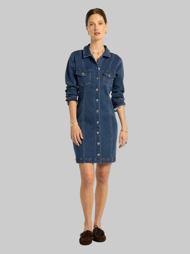 Button front denim dress