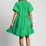 S/S Green Pucker Fabric Tired Dress